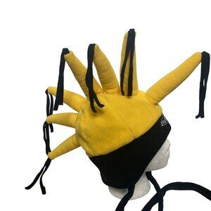 Vintage 90s Mental Ski Snowboarding Hat Spikes Adult One Size Yellow Black